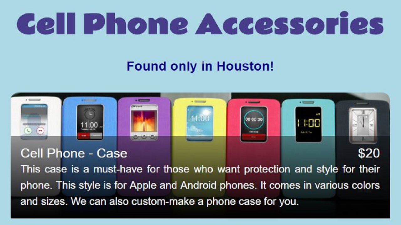 Cell Phone Accesssories Marketing Page